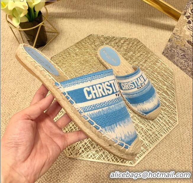 New Style Dior Granville Espadrille Mules in CD0912 Ocean Blue D-Stripes Embroidered Cotton 2021