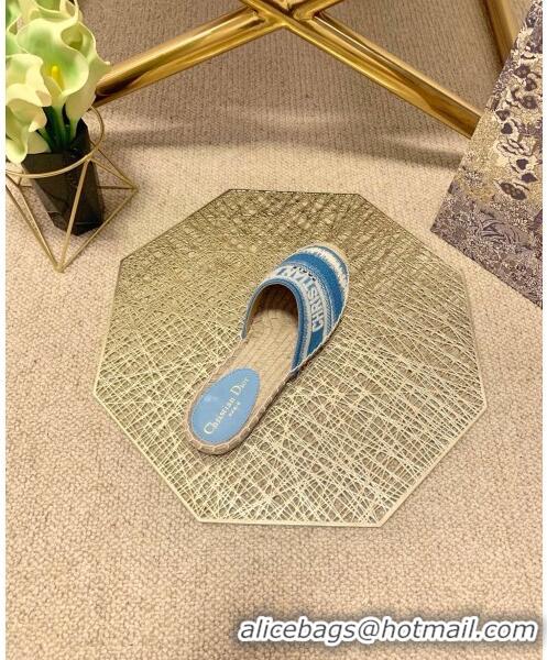 New Style Dior Granville Espadrille Mules in CD0912 Ocean Blue D-Stripes Embroidered Cotton 2021