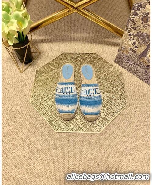 New Style Dior Granville Espadrille Mules in CD0912 Ocean Blue D-Stripes Embroidered Cotton 2021