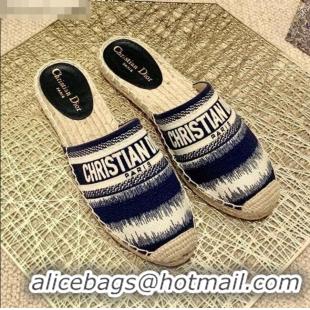 Low Cost Dior Granville Espadrille Mules in CD0912 Dark Blue D-Stripes Embroidered Cotton 2021