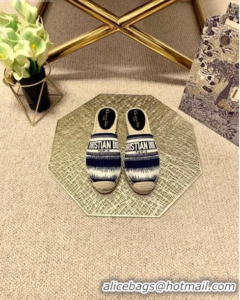 Low Cost Dior Granville Espadrille Mules in CD0912 Dark Blue D-Stripes Embroidered Cotton 2021