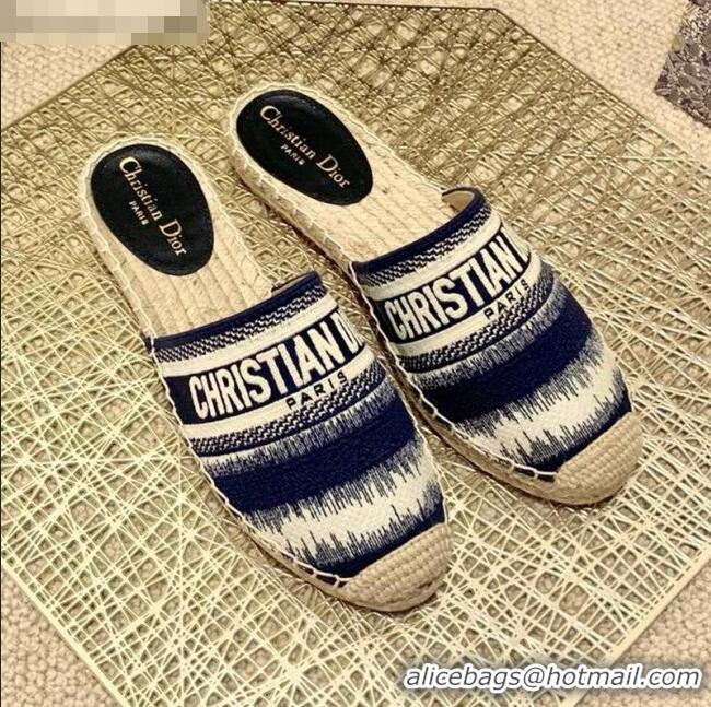 Low Cost Dior Granville Espadrille Mules in CD0912 Dark Blue D-Stripes Embroidered Cotton 2021