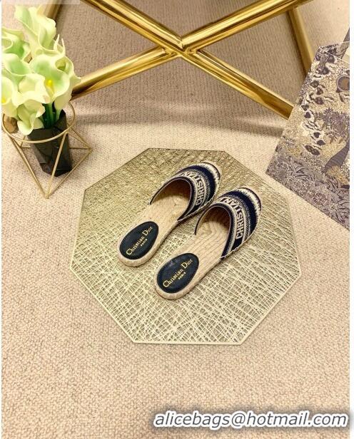 Low Cost Dior Granville Espadrille Mules in CD0912 Dark Blue D-Stripes Embroidered Cotton 2021