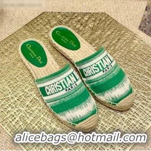 Shop Best Dior Granville Espadrille Mules in CD0912 Green D-Stripes Embroidered Cotton 2021