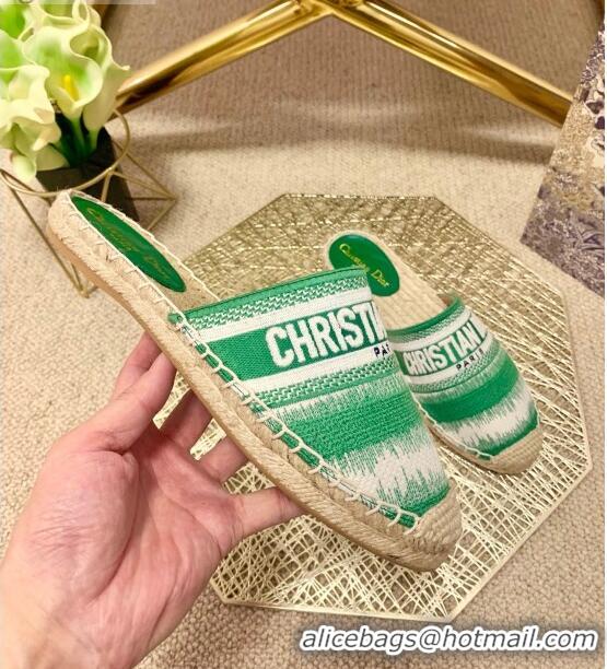 Shop Best Dior Granville Espadrille Mules in CD0912 Green D-Stripes Embroidered Cotton 2021