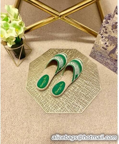 Shop Best Dior Granville Espadrille Mules in CD0912 Green D-Stripes Embroidered Cotton 2021