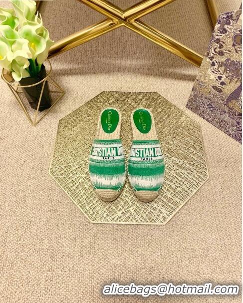 Shop Best Dior Granville Espadrille Mules in CD0912 Green D-Stripes Embroidered Cotton 2021