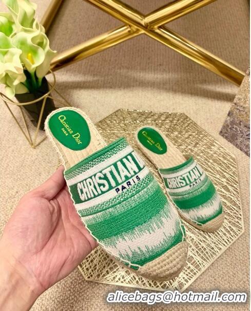 Shop Best Dior Granville Espadrille Mules in CD0912 Green D-Stripes Embroidered Cotton 2021