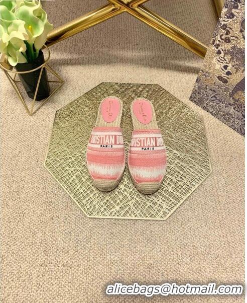 Classic Dior Granville Espadrille Mules in CD0912 Pink D-Stripes Embroidered Cotton 2021