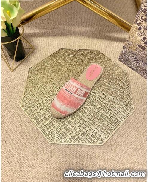 Classic Dior Granville Espadrille Mules in CD0912 Pink D-Stripes Embroidered Cotton 2021