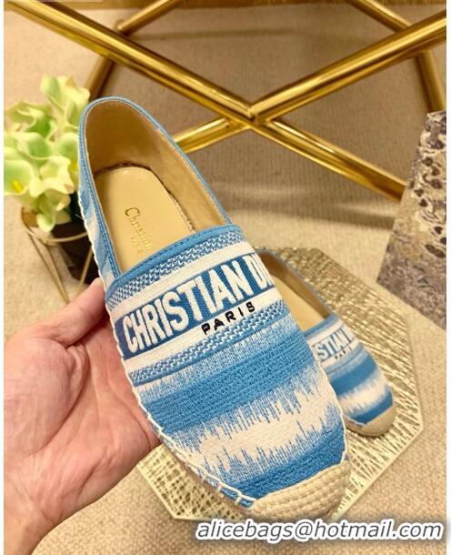 Cheaper Dior Granville Espadrilles in CD0916 Ocean Blue D-Stripes Embroidered Cotton 2021