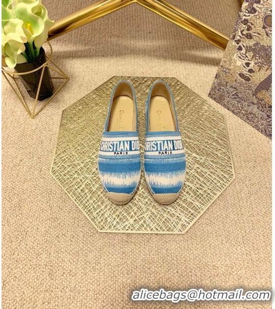 Cheaper Dior Granville Espadrilles in CD0916 Ocean Blue D-Stripes Embroidered Cotton 2021