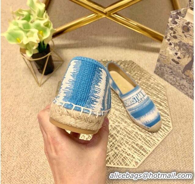 Cheaper Dior Granville Espadrilles in CD0916 Ocean Blue D-Stripes Embroidered Cotton 2021