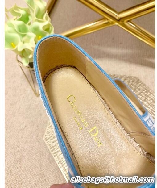 Cheaper Dior Granville Espadrilles in CD0916 Ocean Blue D-Stripes Embroidered Cotton 2021