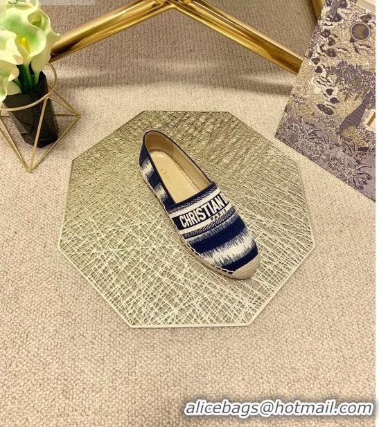 Top Grade Dior Granville Espadrilles in CD0916 Dark Blue D-Stripes Embroidered Cotton 2021