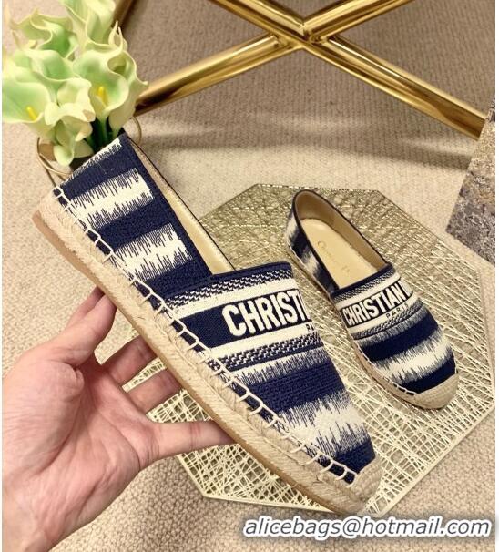 Top Grade Dior Granville Espadrilles in CD0916 Dark Blue D-Stripes Embroidered Cotton 2021