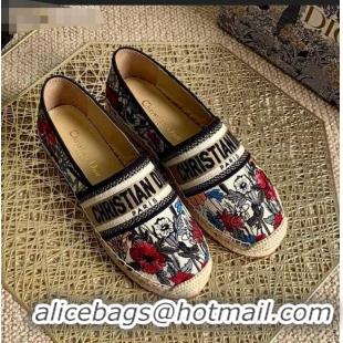 Best Cheap Dior Granville Espadrilles in CD0922 Muliticolor Mille Fleurs Embroidered Cotton 2021