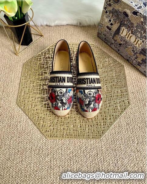 Best Cheap Dior Granville Espadrilles in CD0922 Muliticolor Mille Fleurs Embroidered Cotton 2021