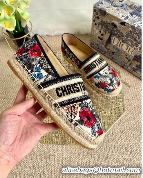 Best Cheap Dior Granville Espadrilles in CD0922 Muliticolor Mille Fleurs Embroidered Cotton 2021