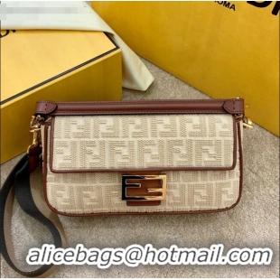 Low Cost Fendi Baguette Medium FF Embroidered Bag FD3104 Beige 2020