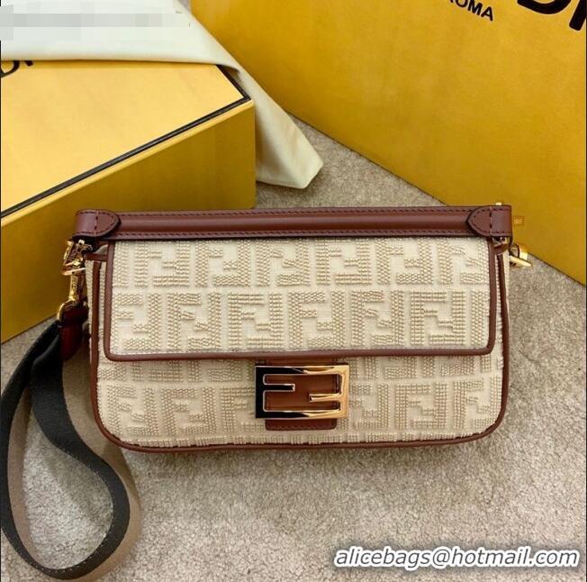 Low Cost Fendi Baguette Medium FF Embroidered Bag FD3104 Beige 2020