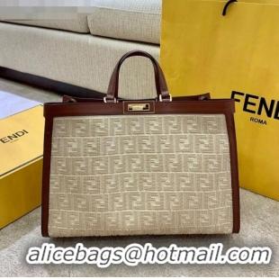 Trendy Design Fendi FF Embroidered Canvas Medium Peekaboo X-Tote Tote Bag FD3106 Beige 2020