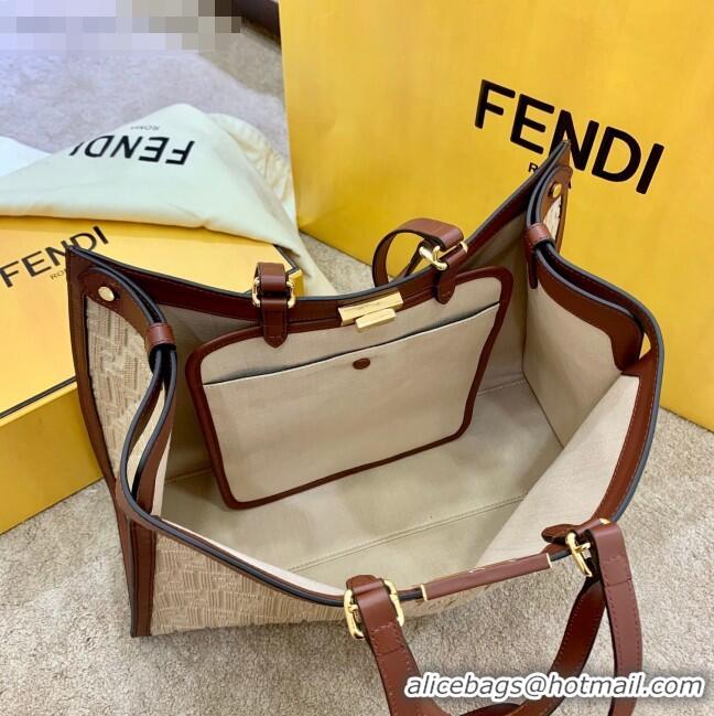 Trendy Design Fendi FF Embroidered Canvas Medium Peekaboo X-Tote Tote Bag FD3106 Beige 2020