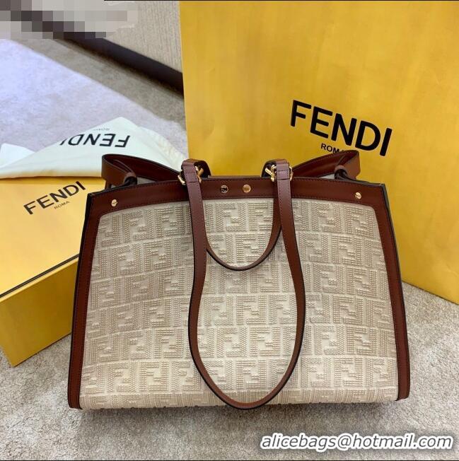 Trendy Design Fendi FF Embroidered Canvas Medium Peekaboo X-Tote Tote Bag FD3106 Beige 2020