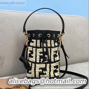 Buy Discount Fendi Raffia Mon Tresor Mini Bucket Bag FD1949 Black/Beige 2021