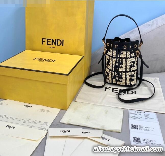 Buy Discount Fendi Raffia Mon Tresor Mini Bucket Bag FD1949 Black/Beige 2021