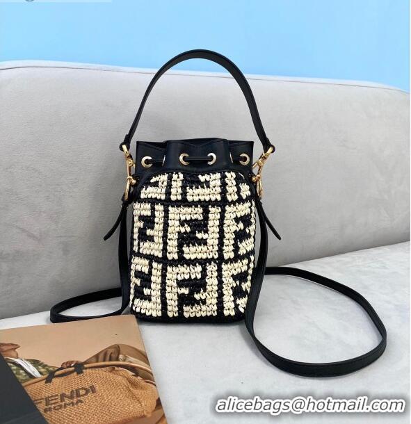 Buy Discount Fendi Raffia Mon Tresor Mini Bucket Bag FD1949 Black/Beige 2021