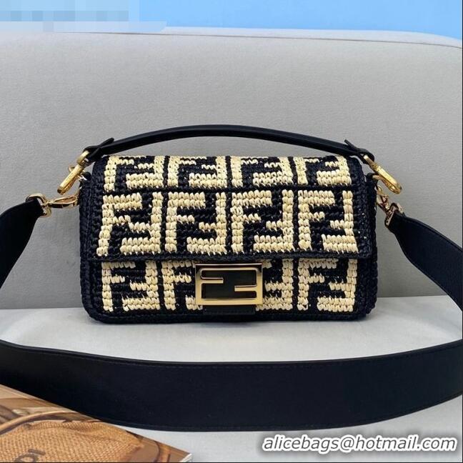 Pretty Style Fendi Raffia Baguette Medium Bag FD1950 Black/Beige 2021