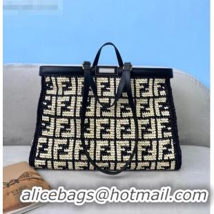 Discount Fendi Raffia Large Peekaboo X-Tote Bag FD1951 Black/Beige 2021