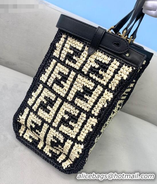 Discount Fendi Raffia Large Peekaboo X-Tote Bag FD1951 Black/Beige 2021