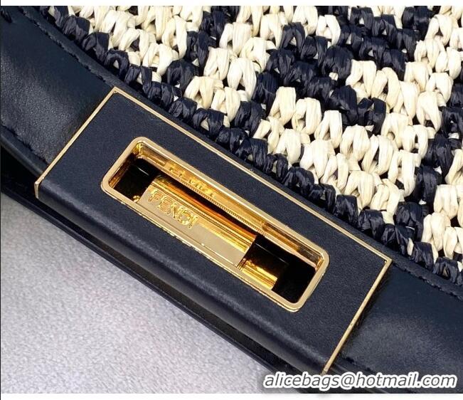 Discount Fendi Raffia Large Peekaboo X-Tote Bag FD1951 Black/Beige 2021