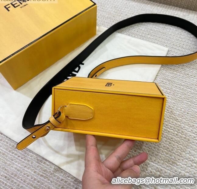 Unique Grade Fendi Wood and Leather Vertical Box Mini Bag FD1956 Yellow 2021