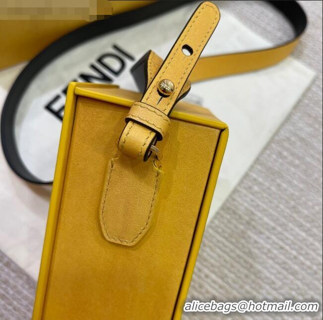 Unique Grade Fendi Wood and Leather Vertical Box Mini Bag FD1956 Yellow 2021