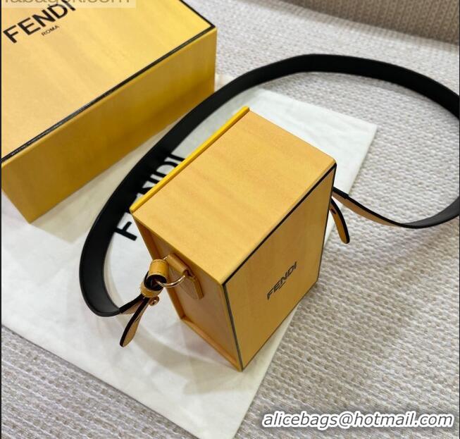 Unique Grade Fendi Wood and Leather Vertical Box Mini Bag FD1956 Yellow 2021