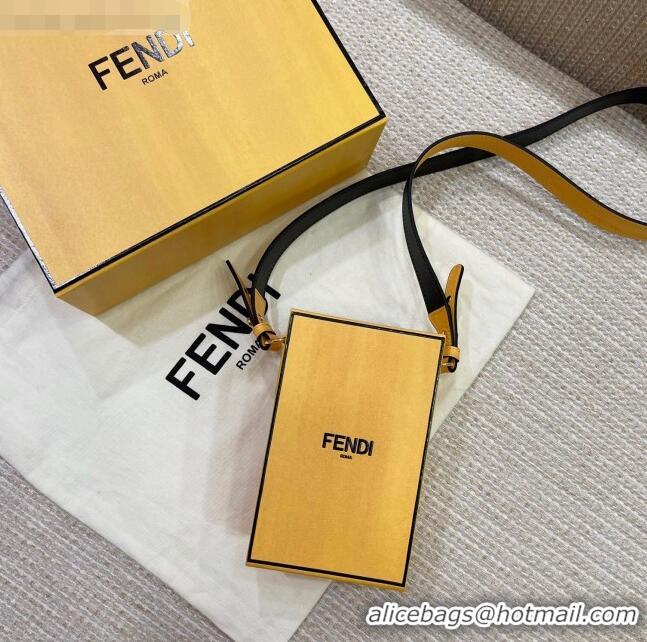 Unique Grade Fendi Wood and Leather Vertical Box Mini Bag FD1956 Yellow 2021