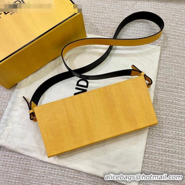 Classic Fendi Wood and Leather Horizontal Box Mini Bag FD1958 Yellow 2021