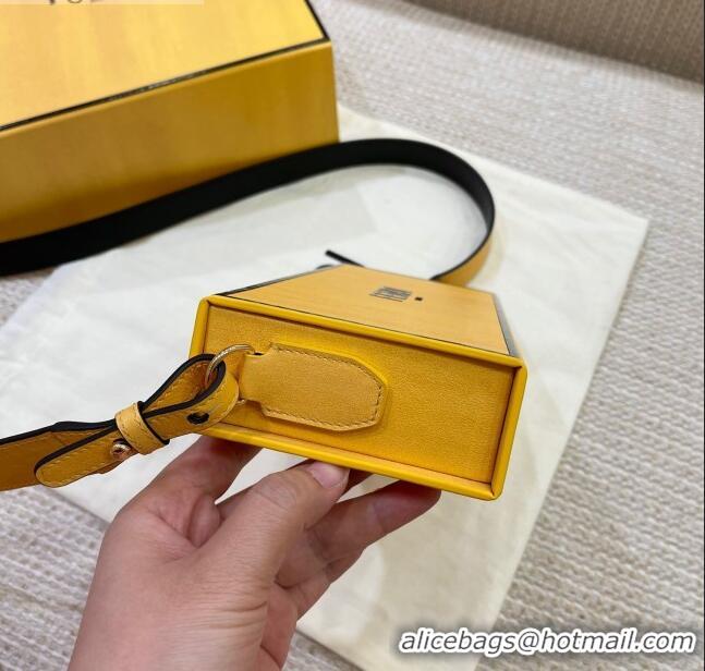 Classic Fendi Wood and Leather Horizontal Box Mini Bag FD1958 Yellow 2021