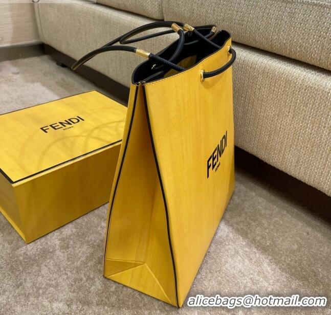 Best Price Fendi Pack Leather Medium Shopping Bag FD1962 Yellow 2021