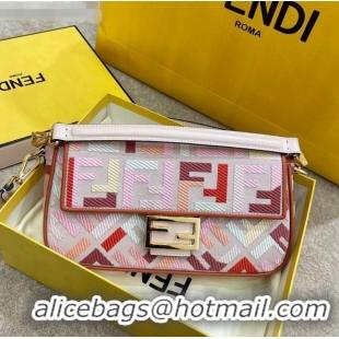 Good Product Fendi Baguette Medium Bag in FF Embroidered Canvas FD0301 Pink/Red 2021