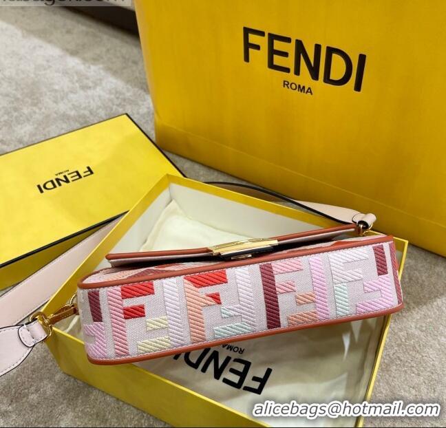 Good Product Fendi Baguette Medium Bag in FF Embroidered Canvas FD0301 Pink/Red 2021