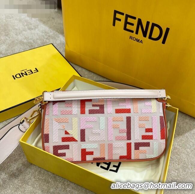 Good Product Fendi Baguette Medium Bag in FF Embroidered Canvas FD0301 Pink/Red 2021