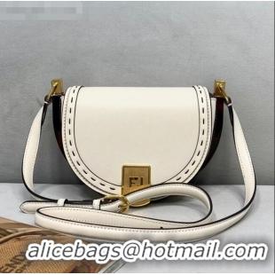 Best Price Fendi Moonlight Leather Round Shoulder Bag FD0320 White 2021