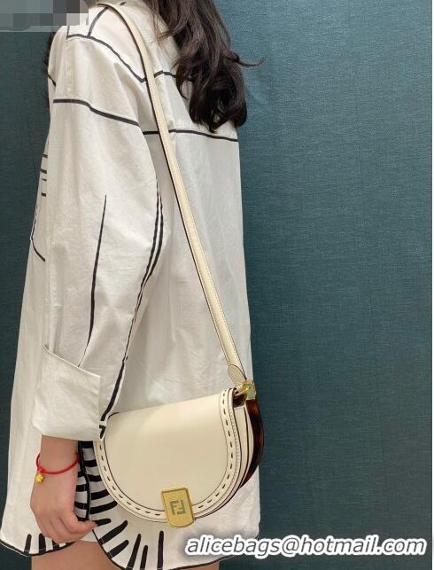 Best Price Fendi Moonlight Leather Round Shoulder Bag FD0320 White 2021