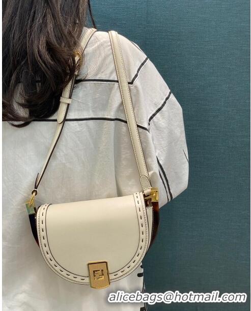 Best Price Fendi Moonlight Leather Round Shoulder Bag FD0320 White 2021