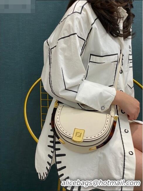 Best Price Fendi Moonlight Leather Round Shoulder Bag FD0320 White 2021