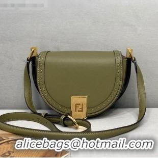 Discount Fendi Moonlight Leather Round Shoulder Bag FD0320 Green 2021